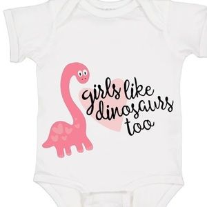 Handmade Girls like dinosaurs too bodysuit size 6-9 months and 12 months
